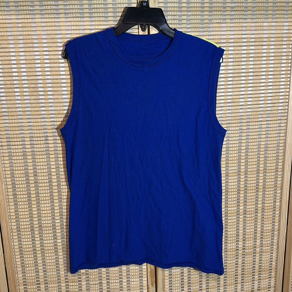 Fruit of the Loom Platinum Bright Blue Tank Top Lime Green Trim Men's Medium - Picture 11 of 13